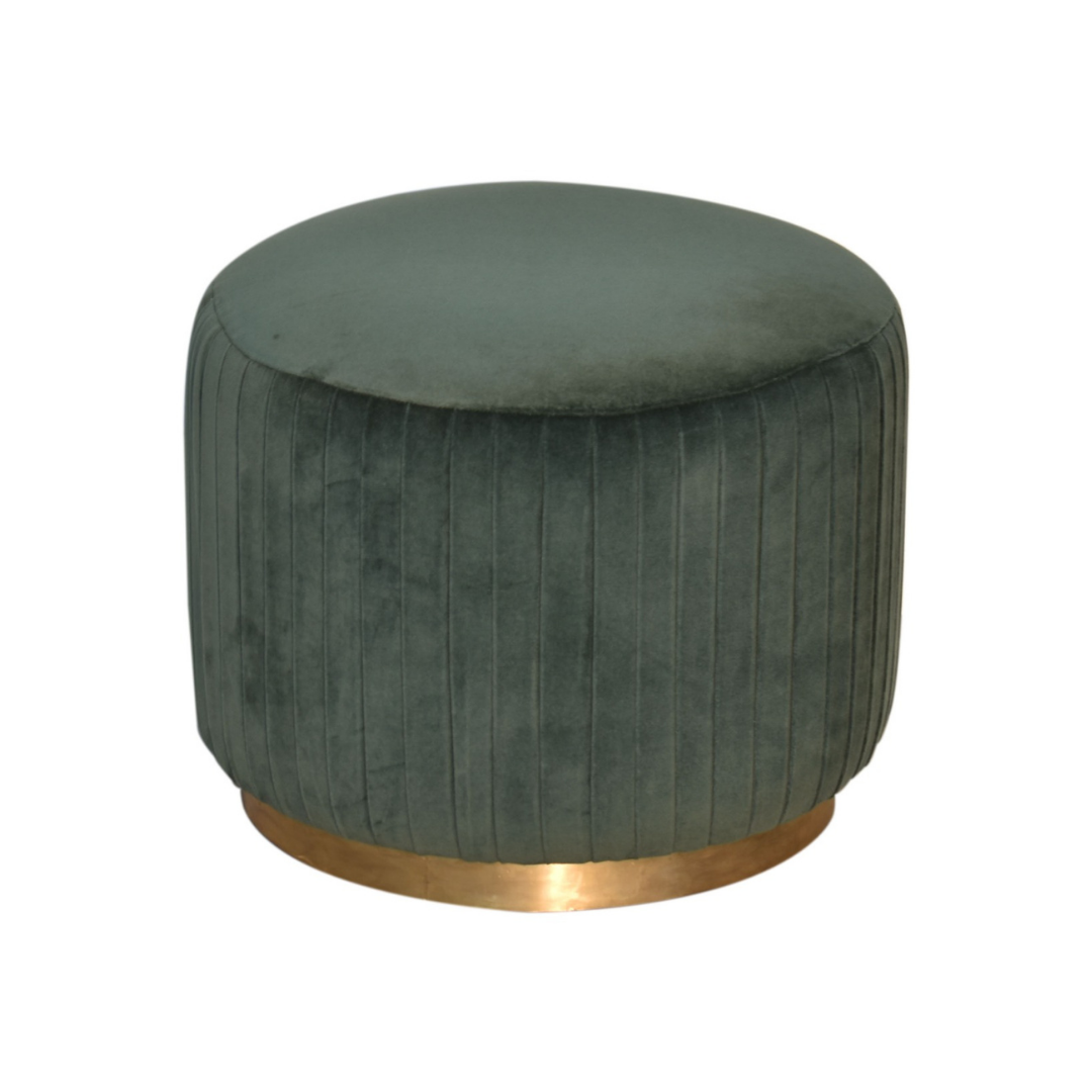 Emerald Velvet Pleated Footstool