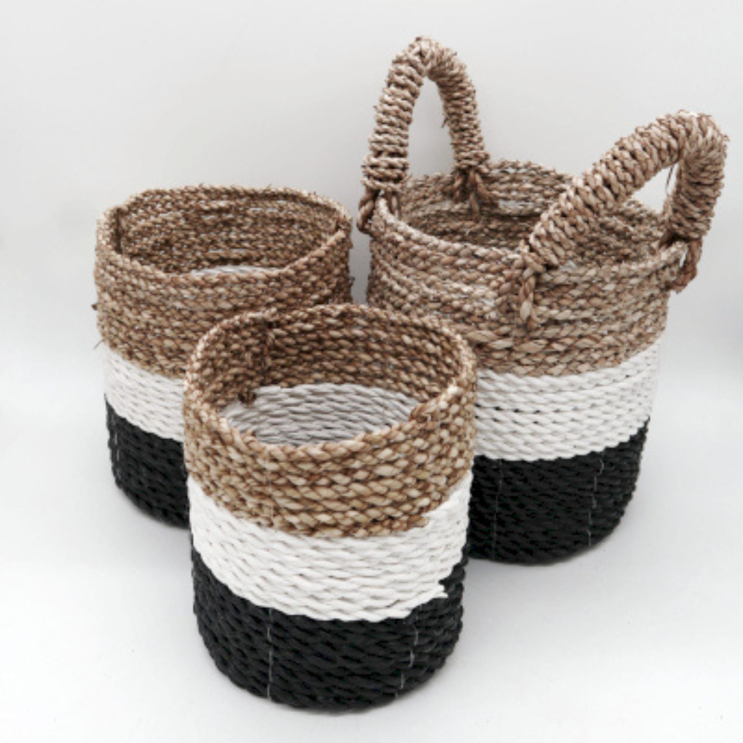 Seagrass Basket Set - Dark Grey/White/Natural