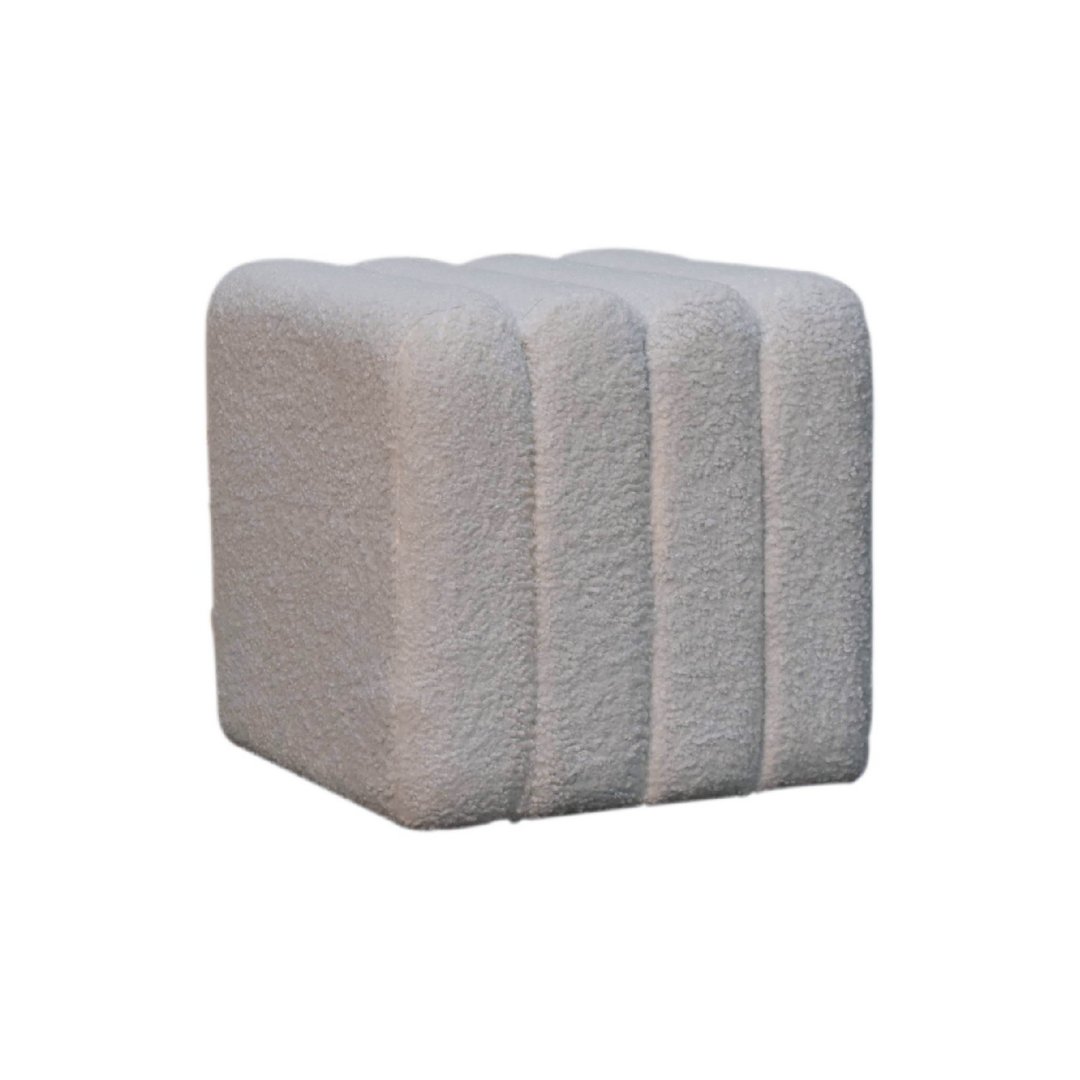 White Wavy Boucle Footstool
