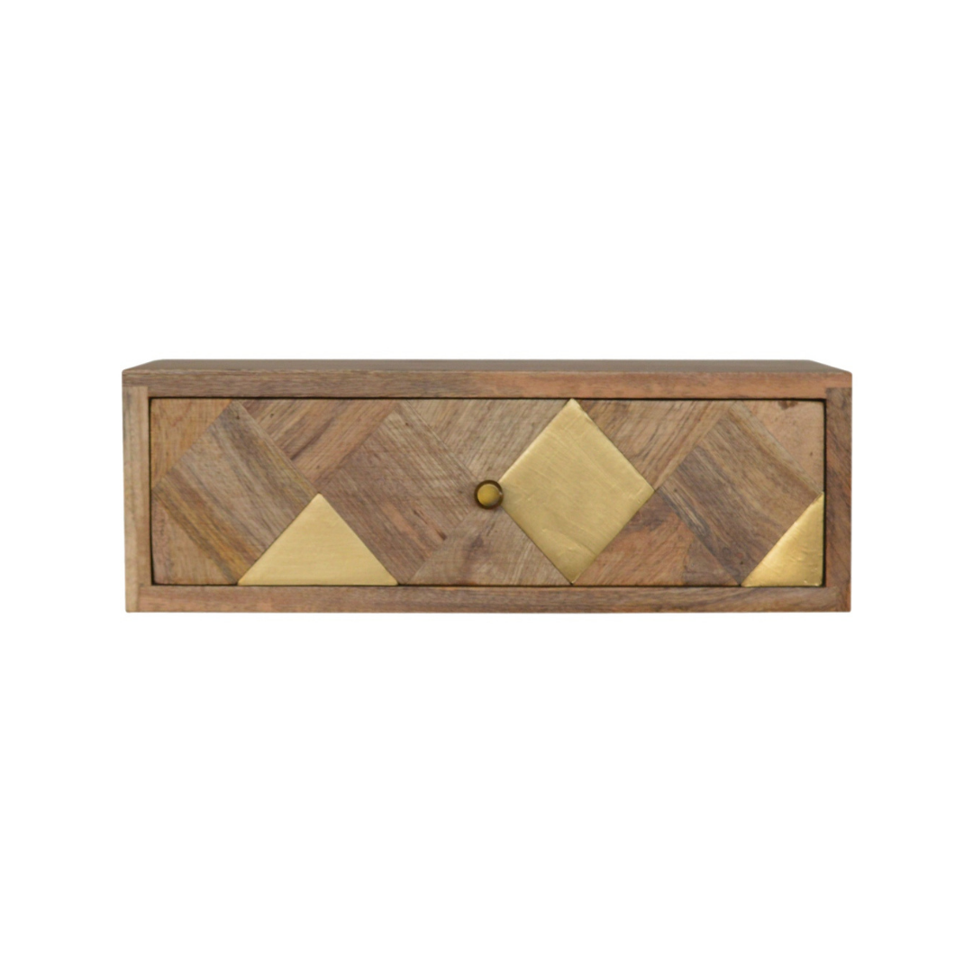 Wall Mounted Brass Inlay Bedside Table