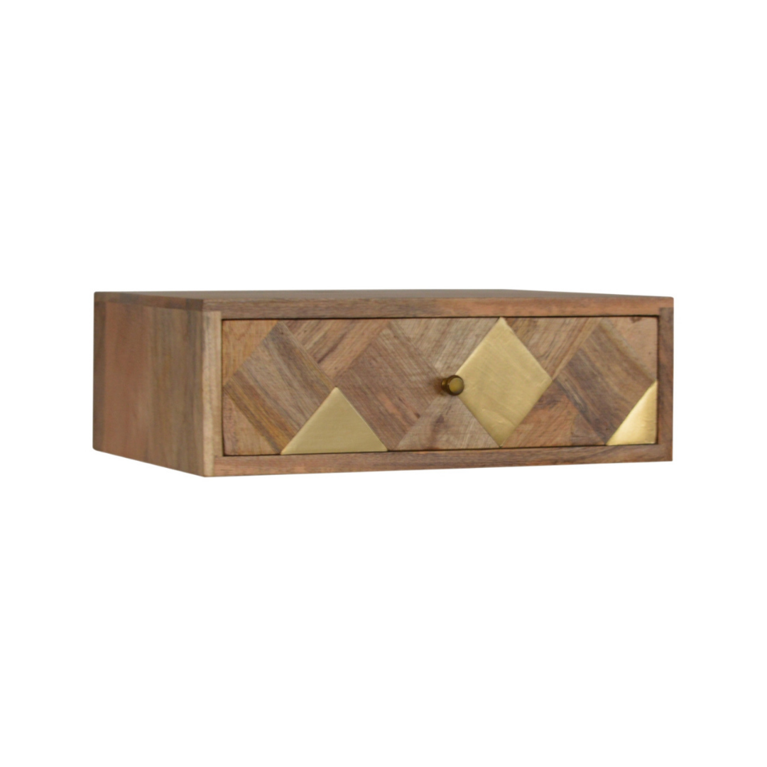 Wall Mounted Brass Inlay Bedside Table