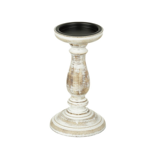 Distressed Wooden White Wash Candlestick Holder