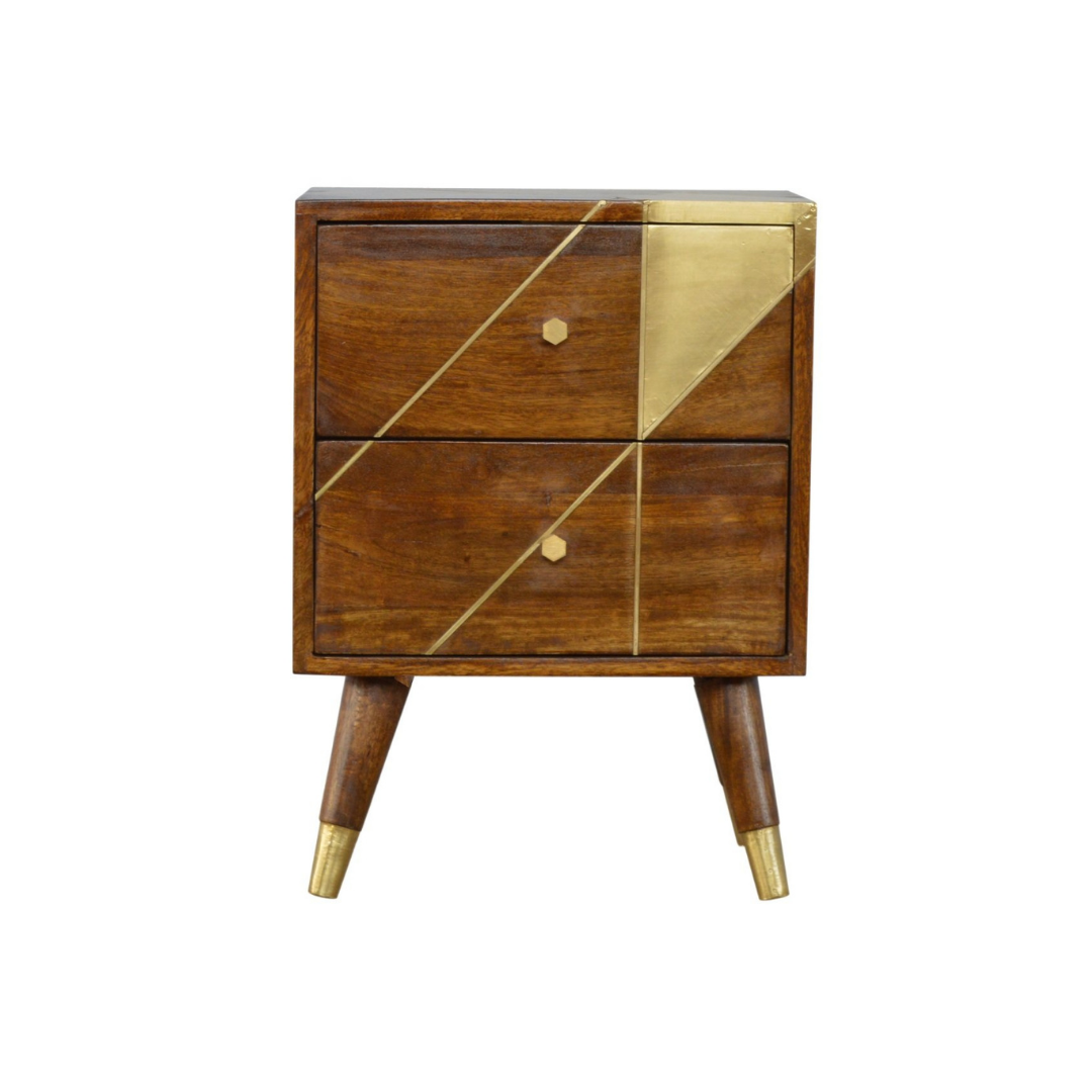 Gold Geometric Chestnut Bedside Table