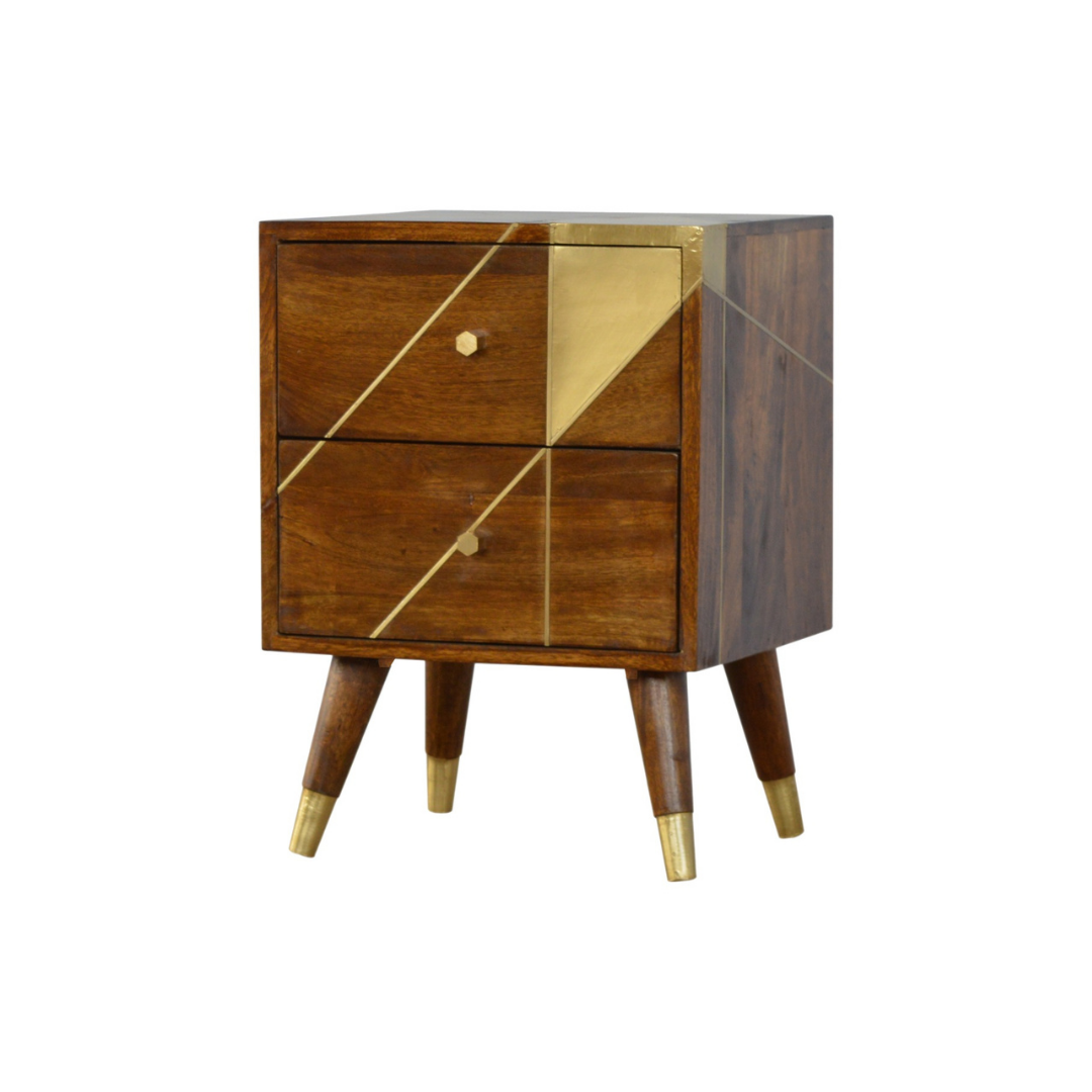 Gold Geometric Chestnut Bedside Table