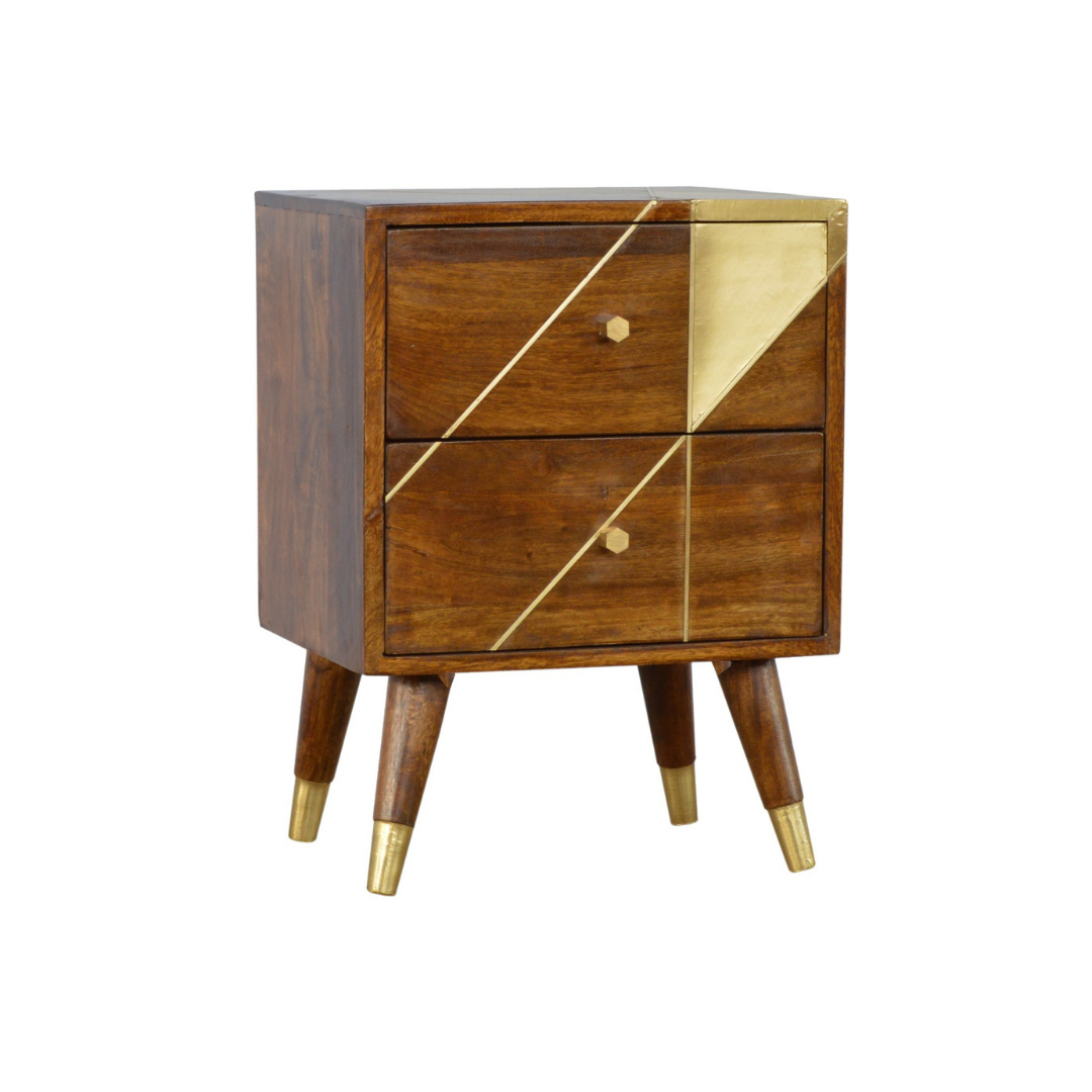 Gold Geometric Chestnut Bedside Table