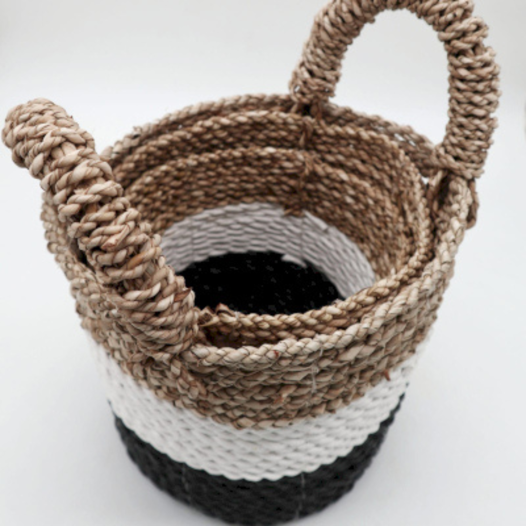 Seagrass Basket Set - Dark Grey/White/Natural