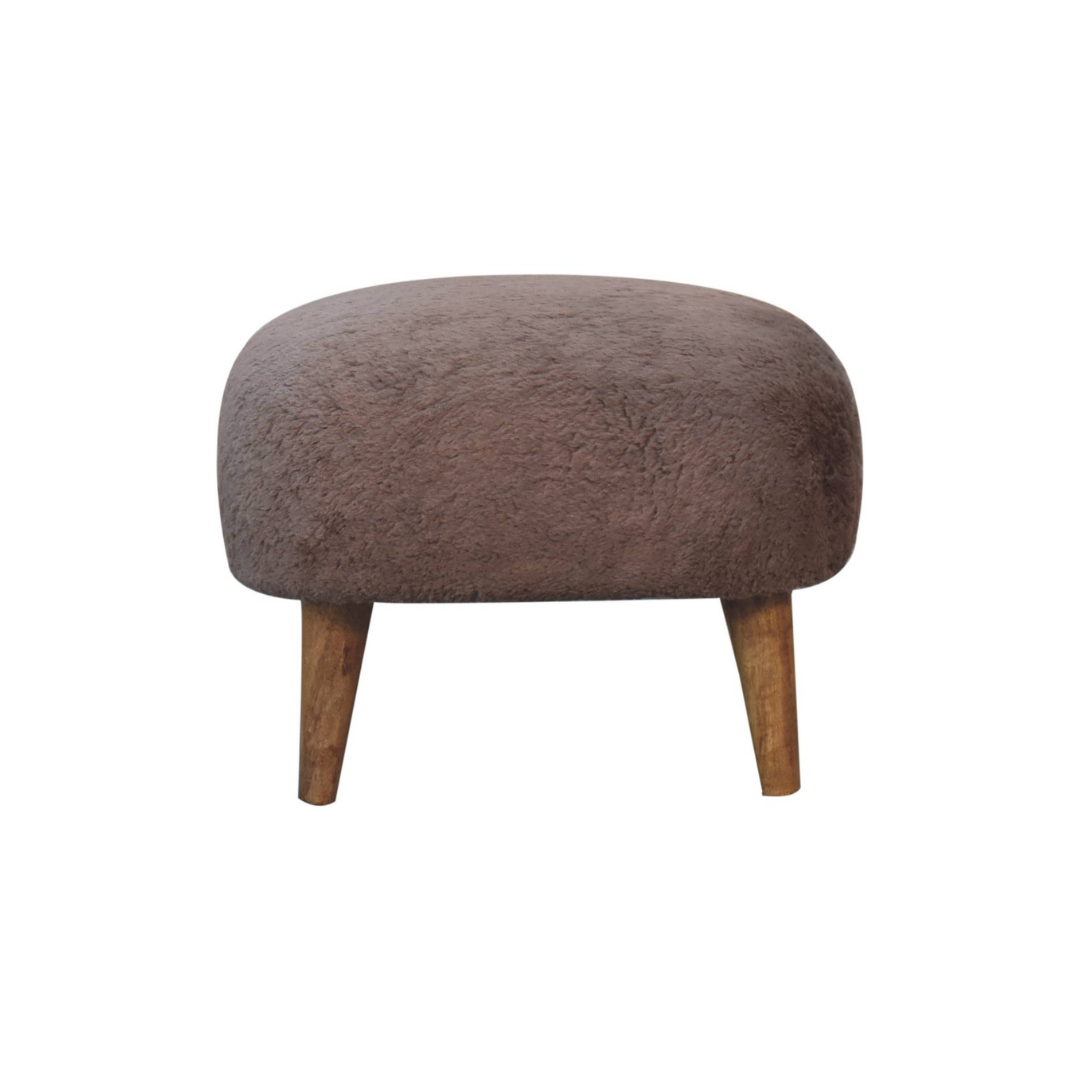 Mocha Faux Fur Square Stool