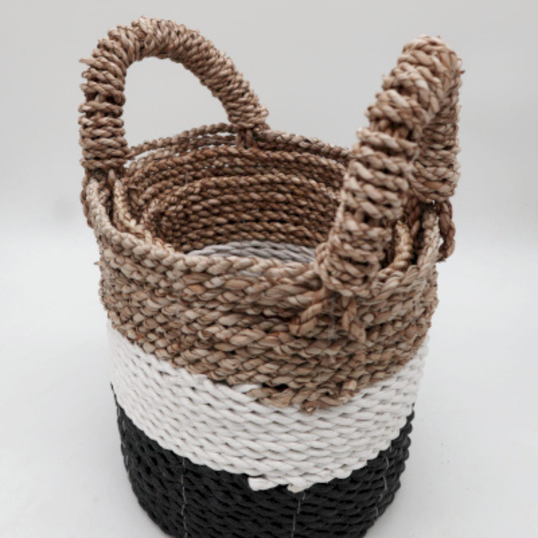 Seagrass Basket Set - Dark Grey/White/Natural