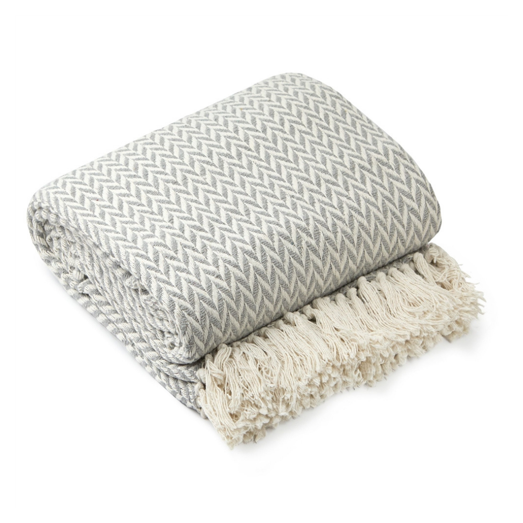 Silver Chevron Pattern Cotton Throw Blanket