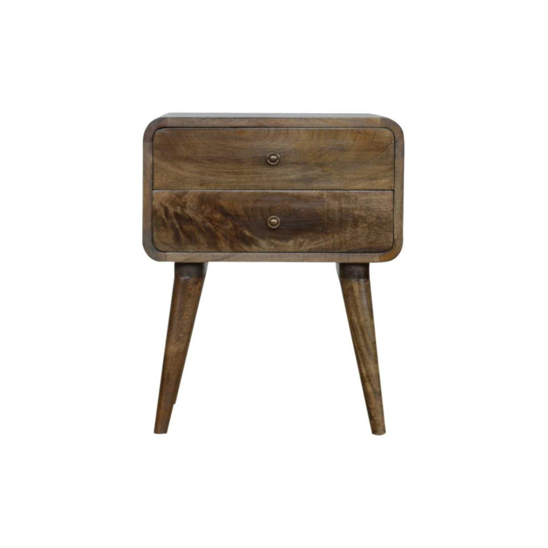 Curved Classic Grey Washed Bedside Table