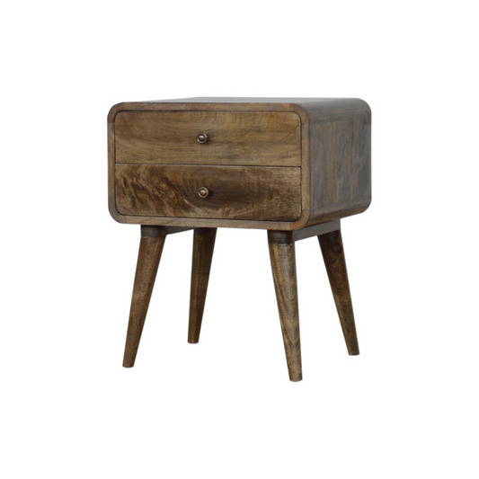 Curved Classic Grey Washed Bedside Table