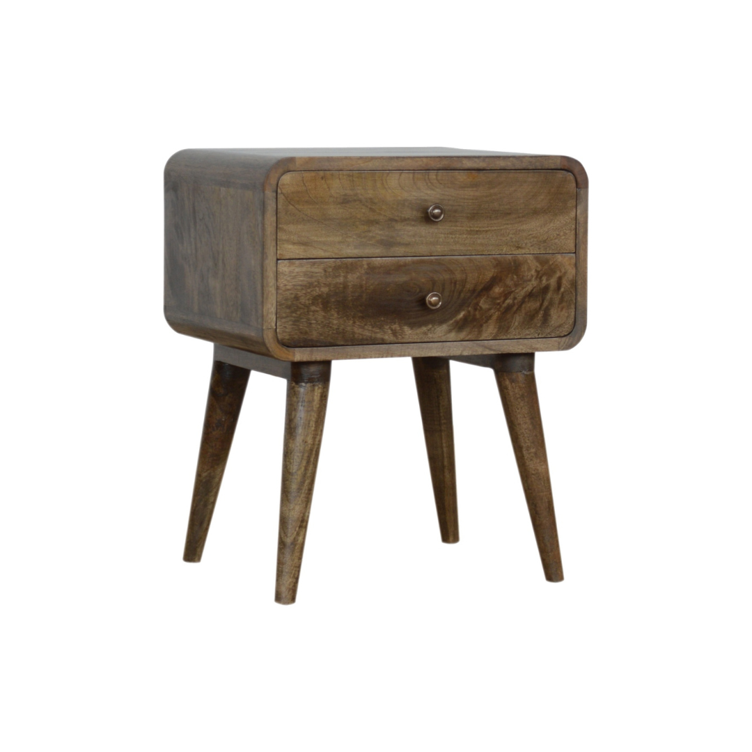 Curved Classic Grey Washed Bedside Table