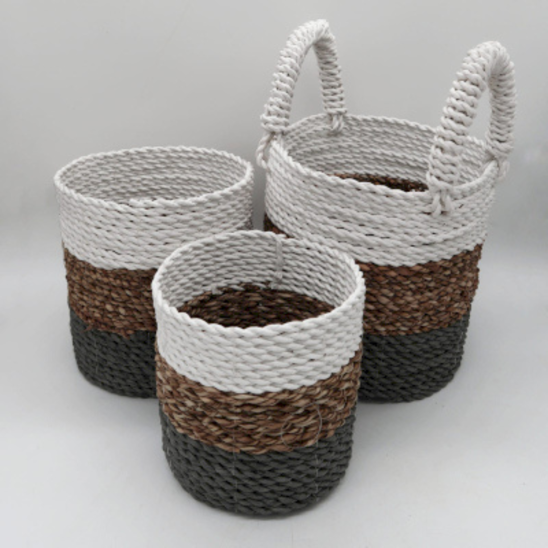 Seagrass Basket Set - Grey/Natural/White