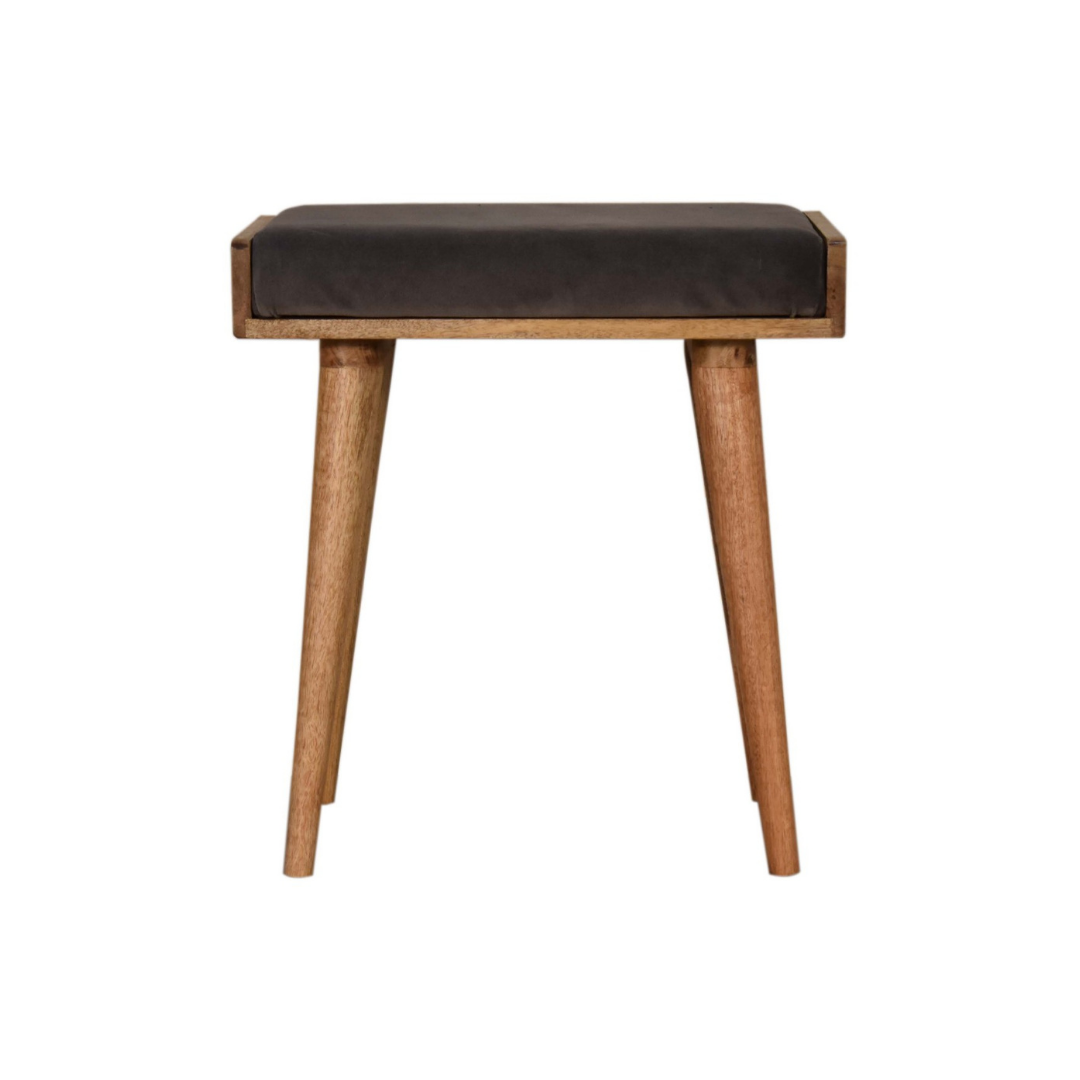Grey Velvet Tray Style Footstool