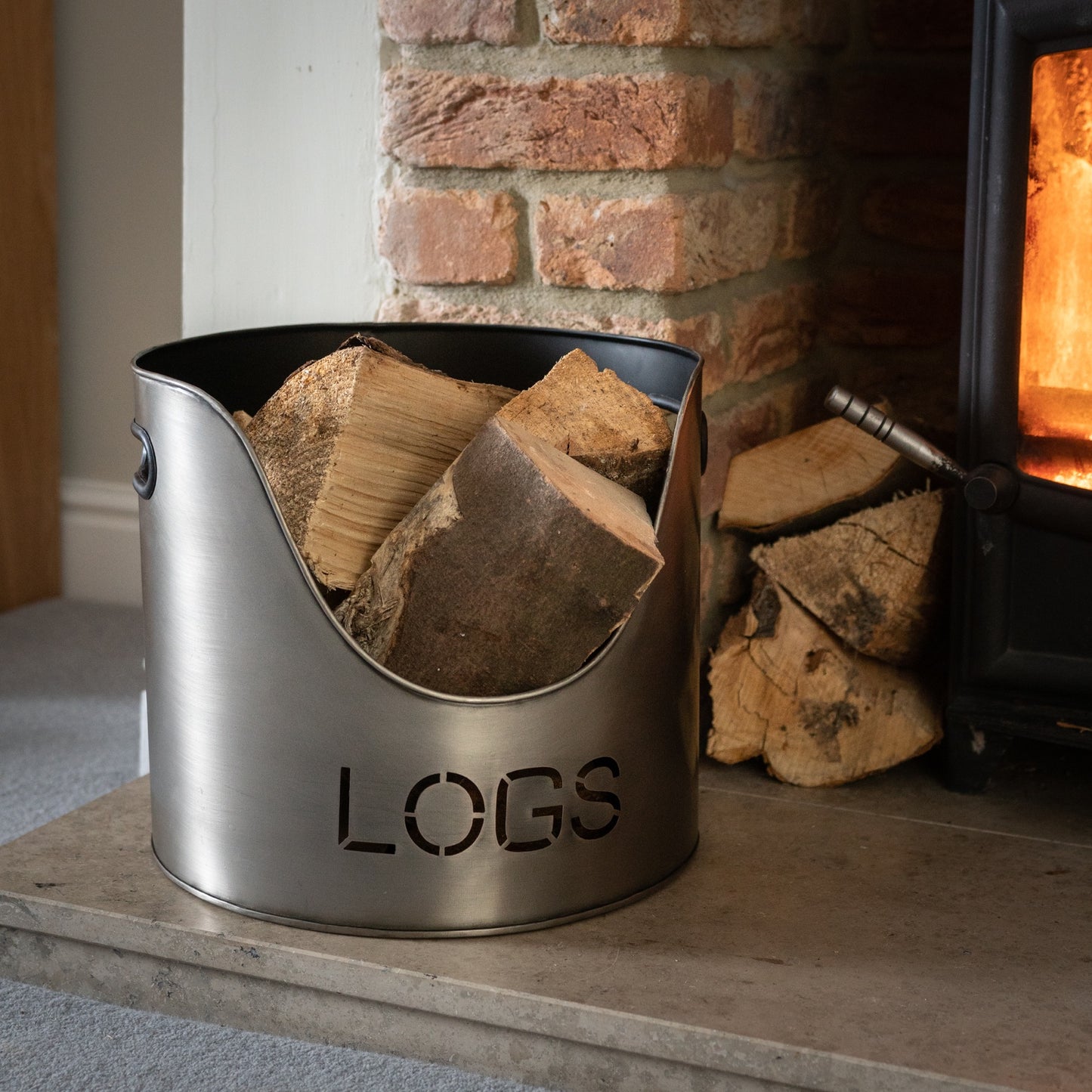 Pewter Logs And Kindling Buckets & Matchstick Holder
