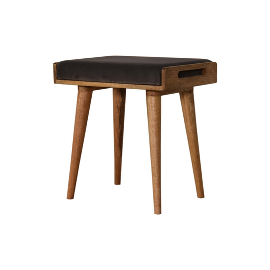 Grey Velvet Tray Style Footstool