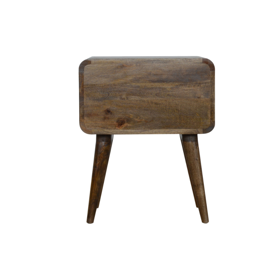 Curved Classic Grey Washed Bedside Table