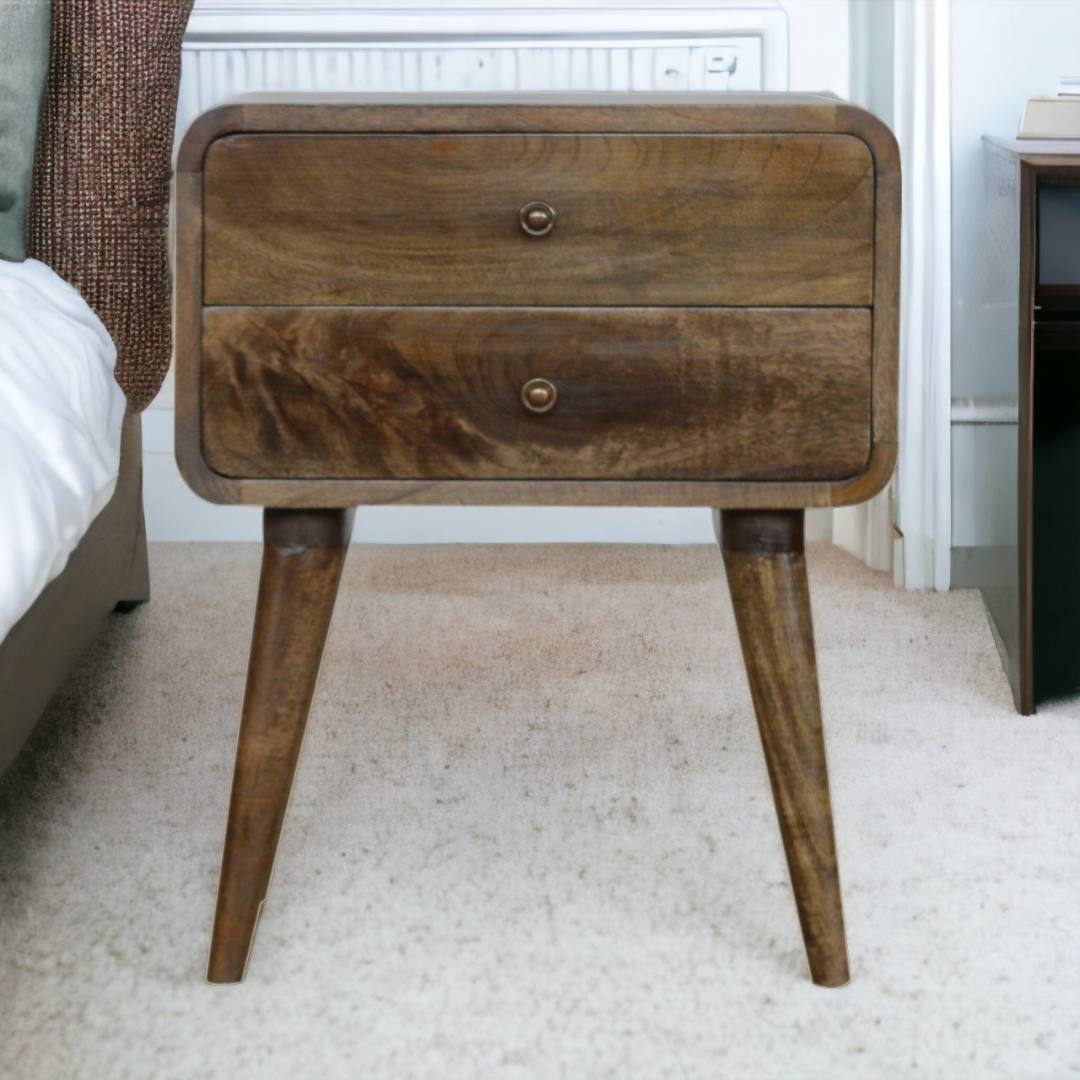 Curved Classic Grey Washed Bedside Table