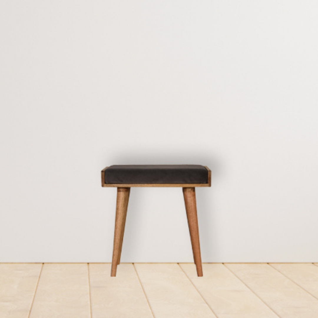 Grey Velvet Tray Style Footstool