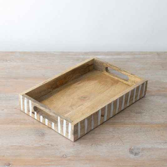 Small White Wash Wooden Tray