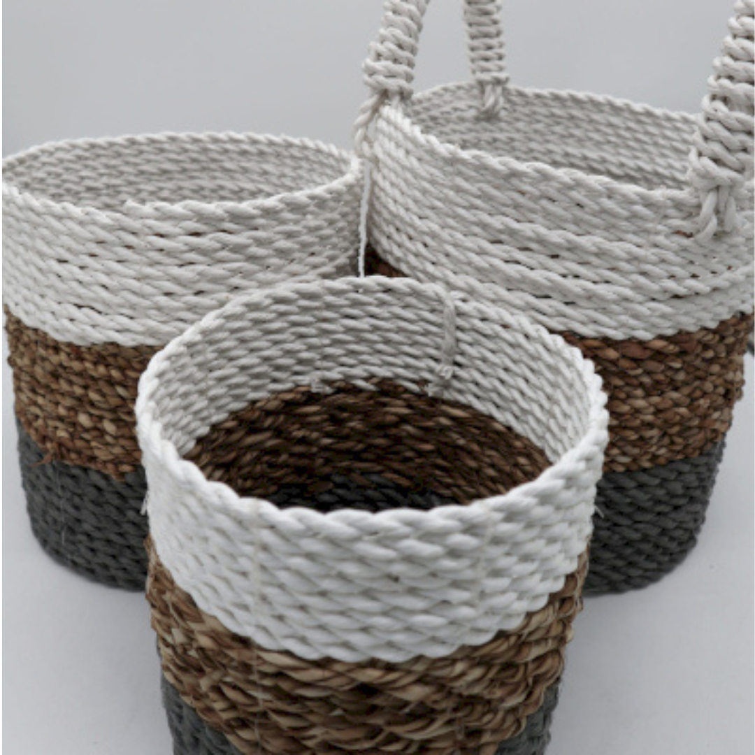 Seagrass Basket Set - Grey/Natural/White