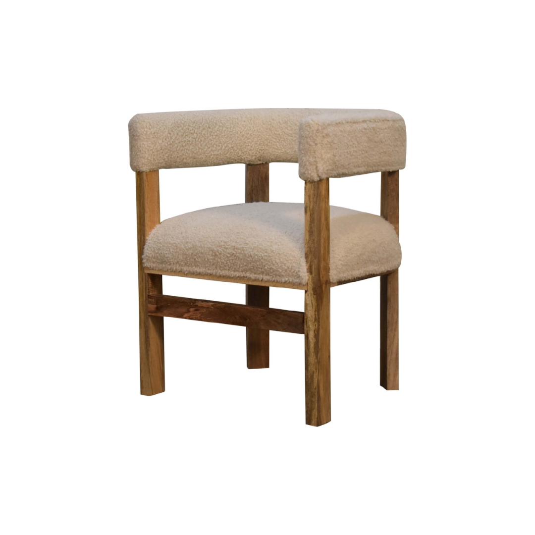 Cream Boucle Solid Wood Chair