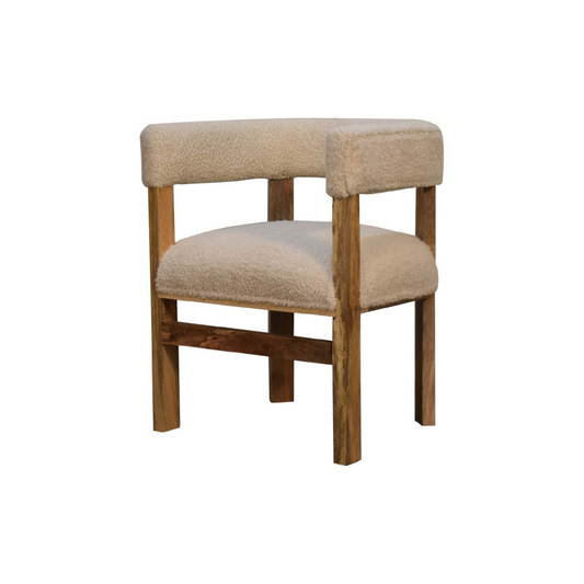 Cream Boucle Solid Wood Chair