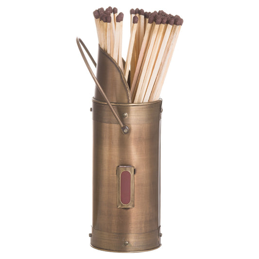 Antique Bronze Matchstick Holder With Matches