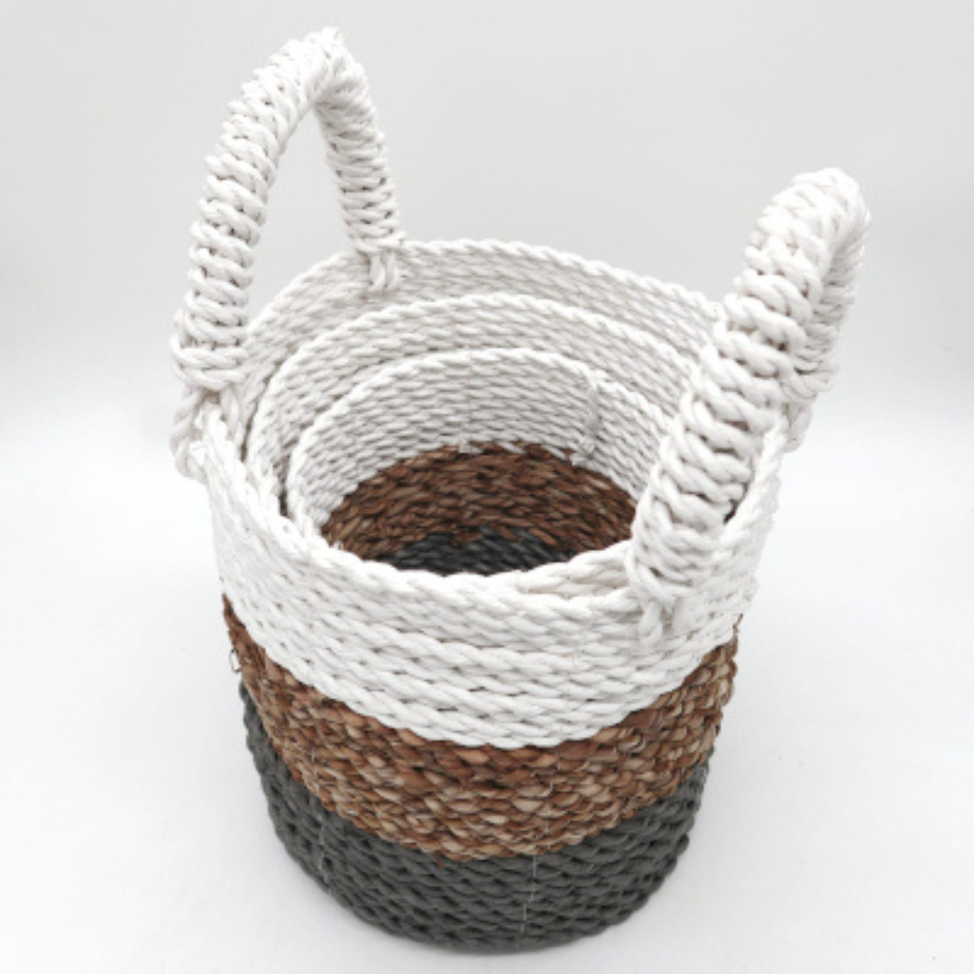 Seagrass Basket Set - Grey/Natural/White