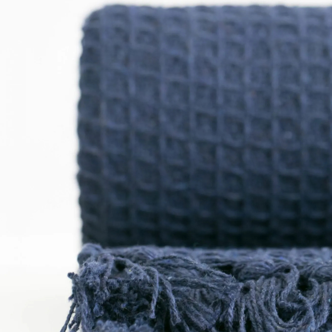 Navy Cotton Honeycomb Waffle Throw