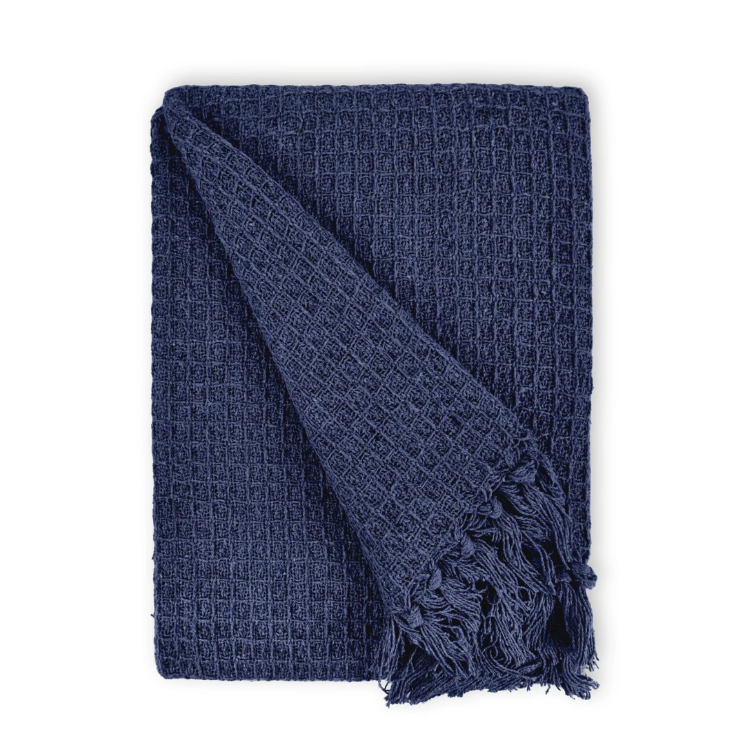Navy Cotton Honeycomb Waffle Throw