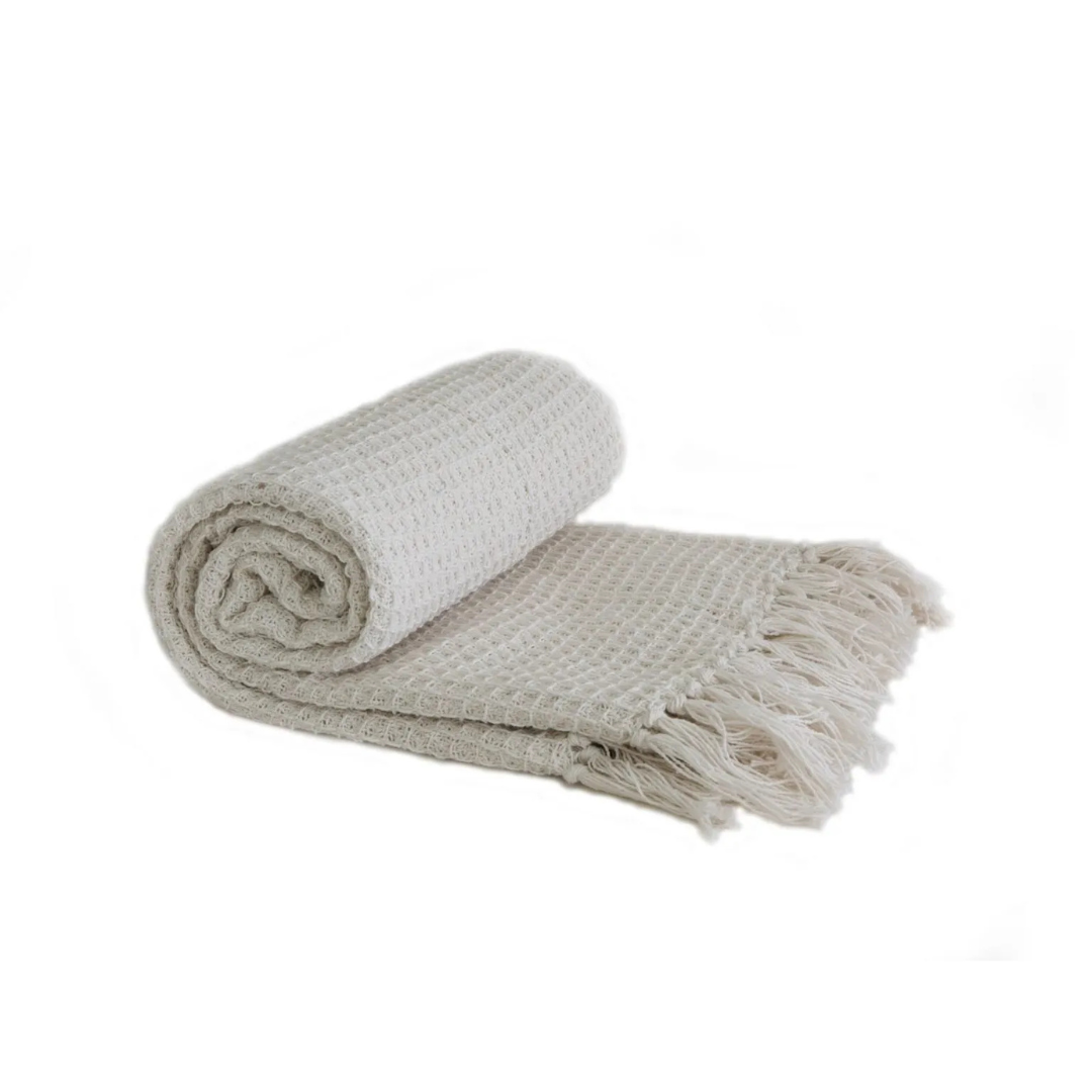 Ivory Cotton Honeycomb Waffle Throw