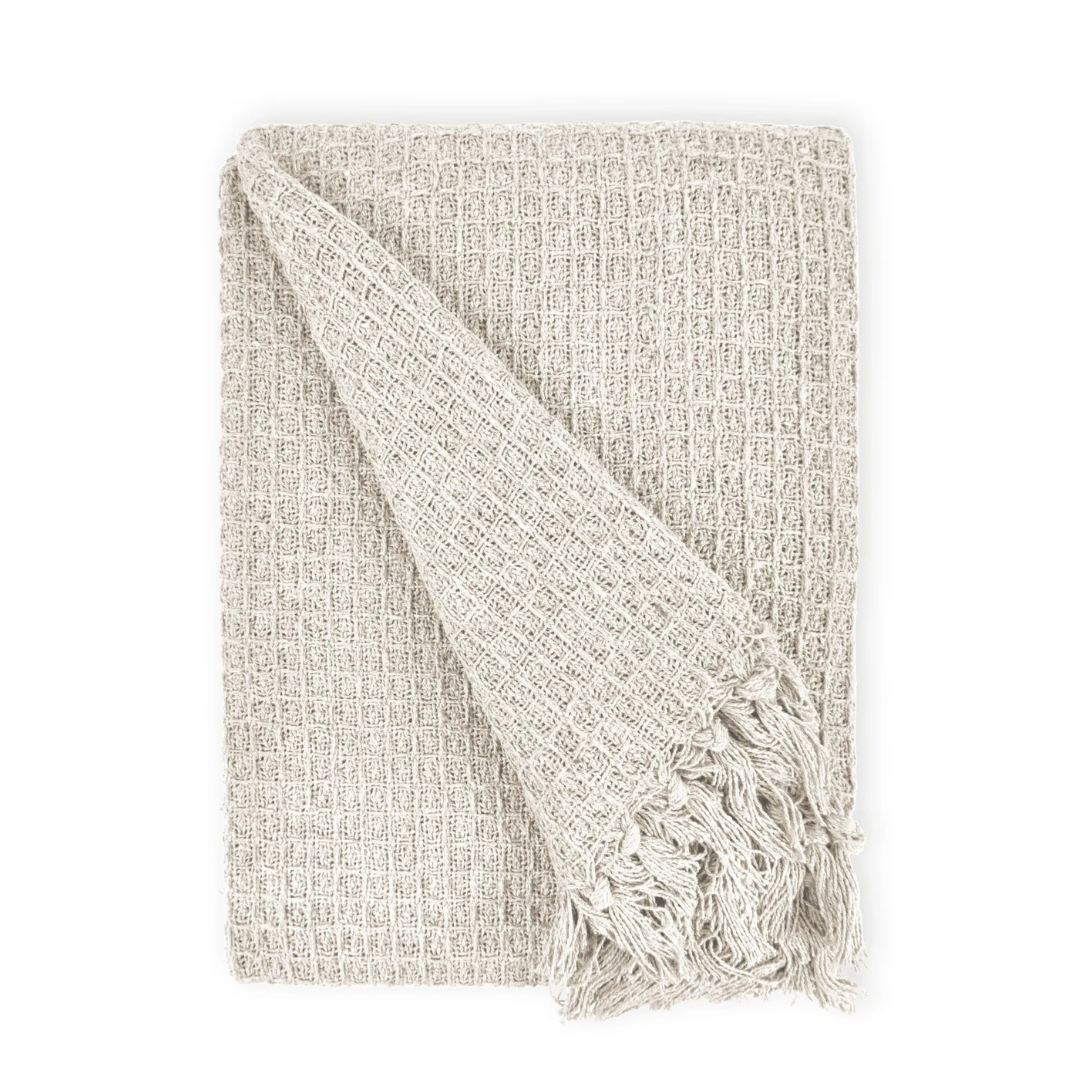 Ivory Cotton Honeycomb Waffle Throw