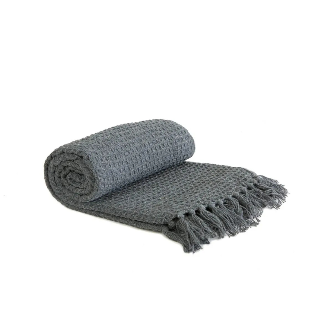 Charcoal Cotton Honeycomb Waffle Throw