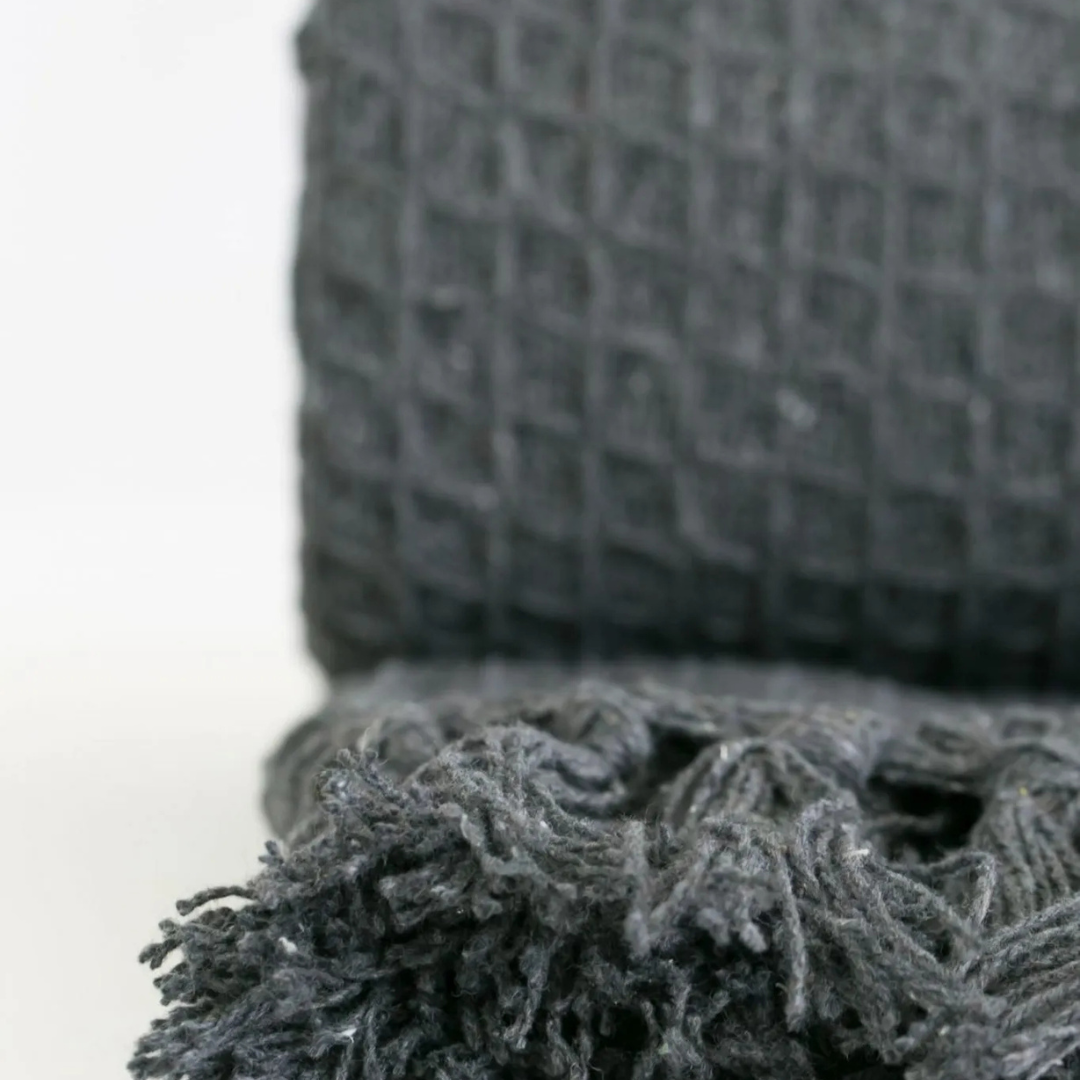 Charcoal Cotton Honeycomb Waffle Throw