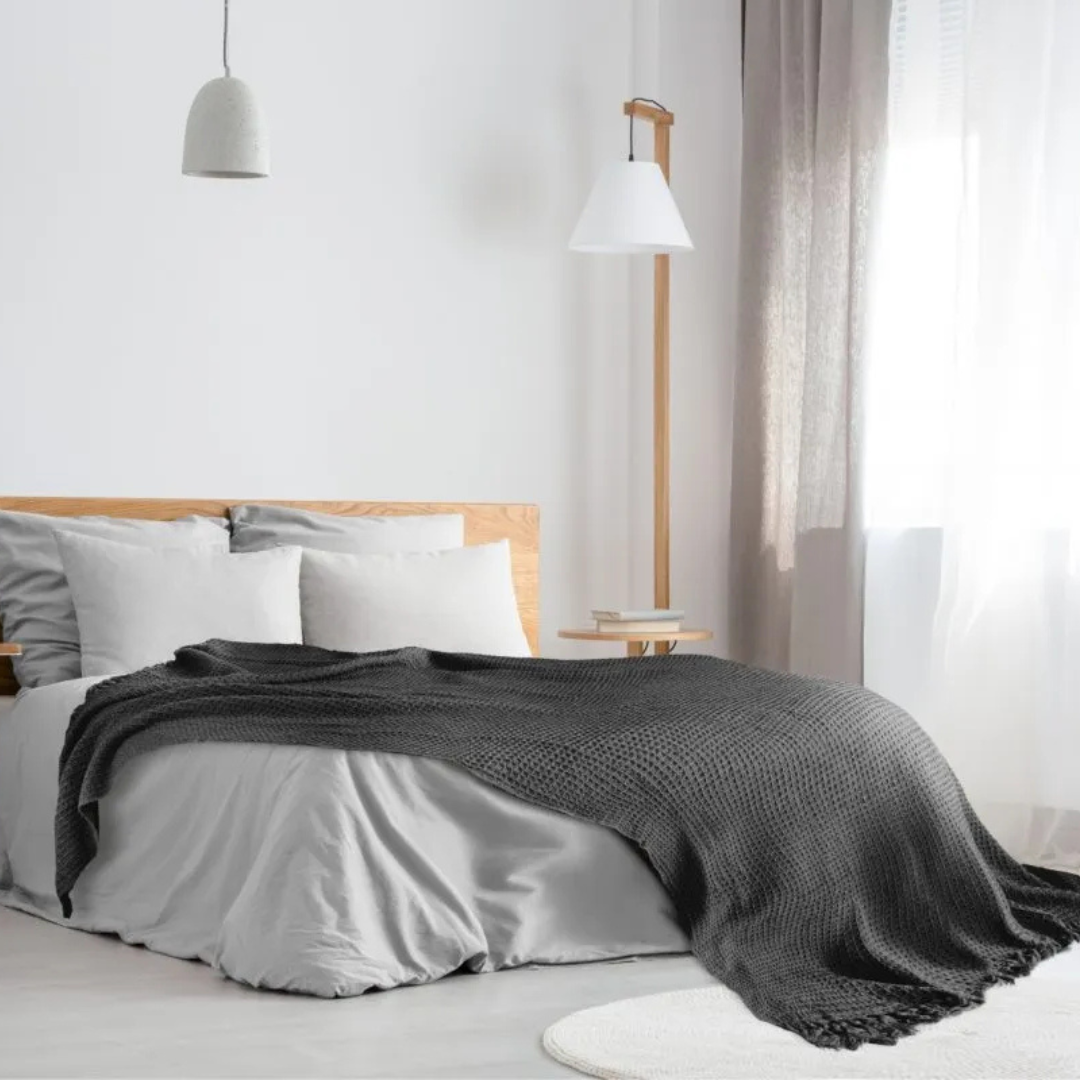 Charcoal Cotton Honeycomb Waffle Throw