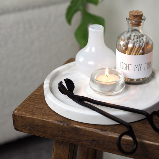 Medium White Marble Concrete Round Display Tray
