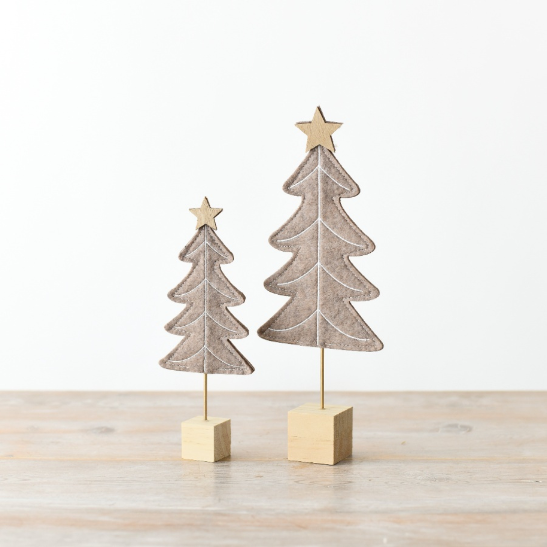 Beige Felt Christmas Tree on Wooden Block