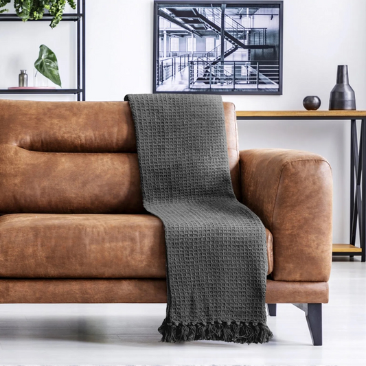 Charcoal Cotton Honeycomb Waffle Throw
