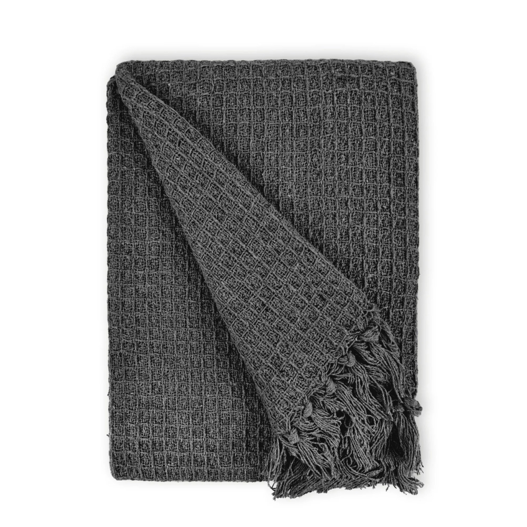 Charcoal Cotton Honeycomb Waffle Throw
