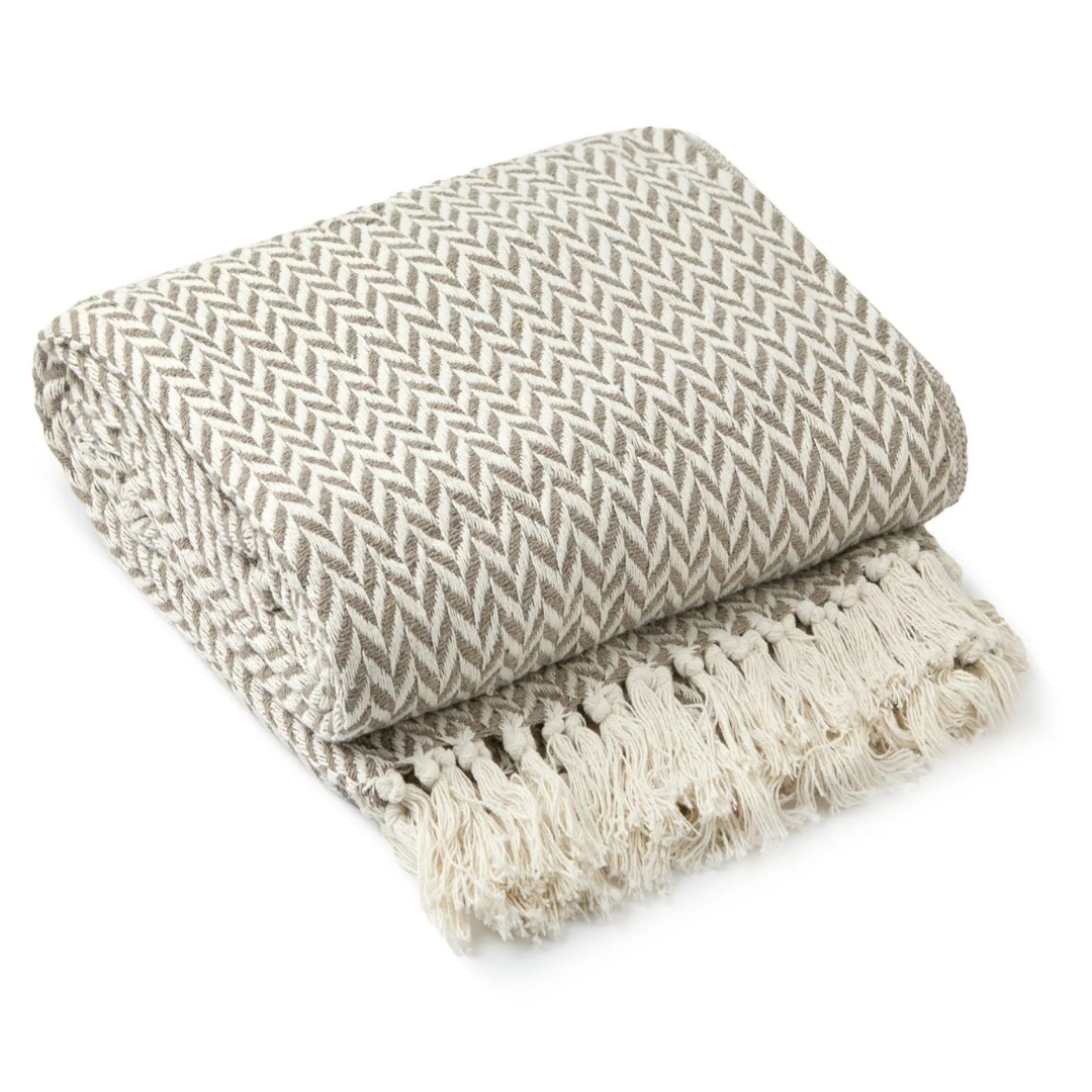 Taupe Cotton Chevron Throw/Picnic Blanket