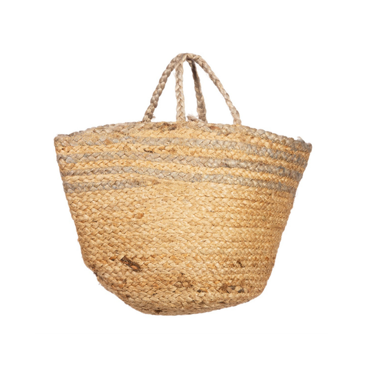 Grey Stripe Jute Storage Basket
