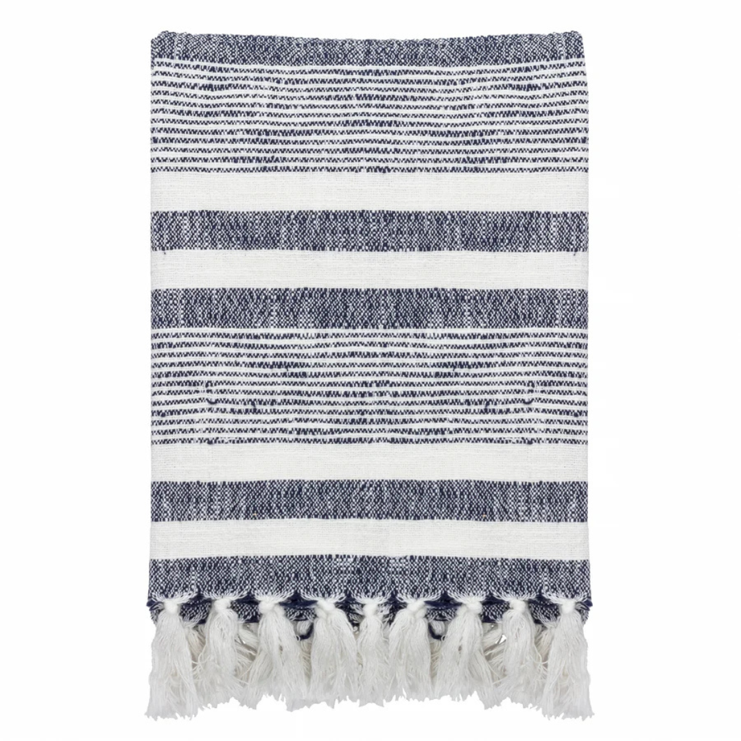 Natural/Navy Stripe Fringed Throw