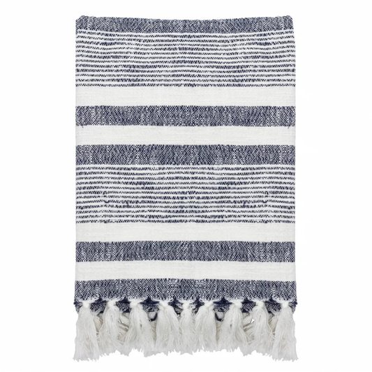Natural/Navy Stripe Fringed Throw