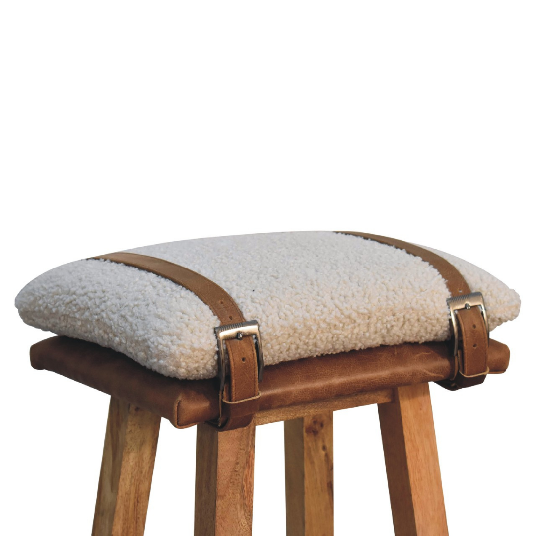 Strapped Boucle Bar Stool