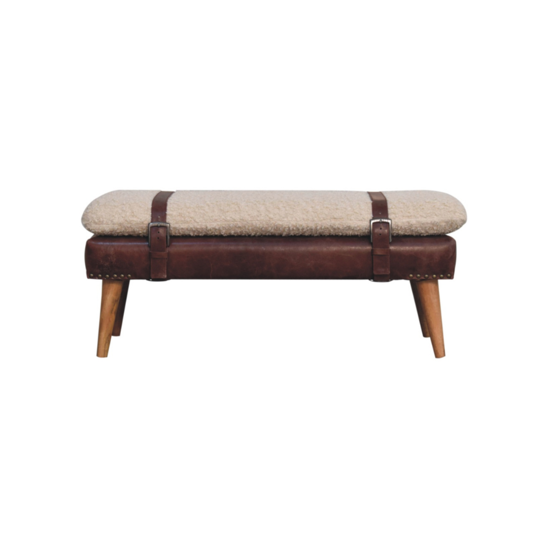 Boucle x Brown Leather Bench