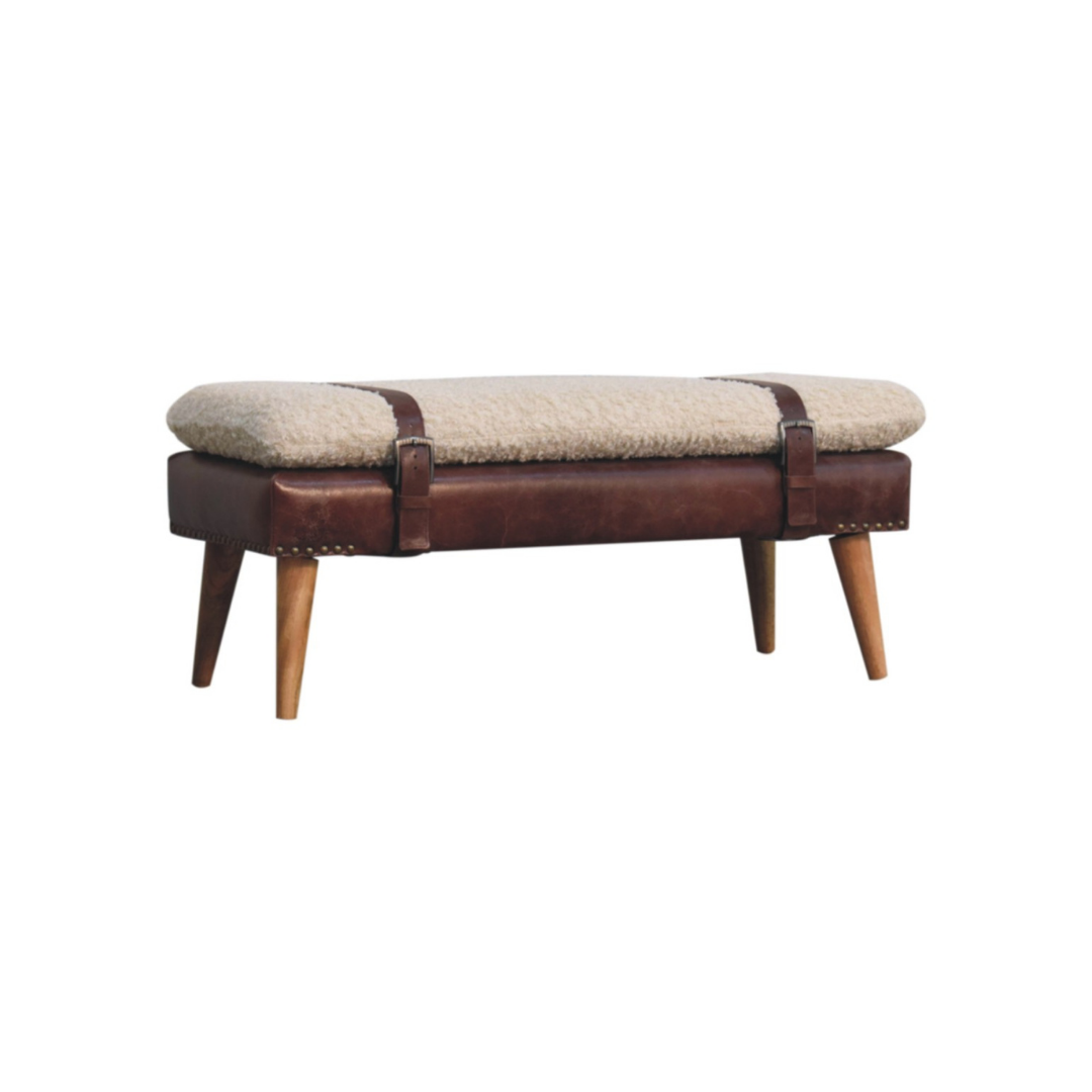 Boucle x Brown Leather Bench