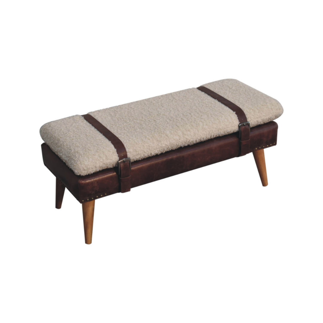 Boucle x Brown Leather Bench