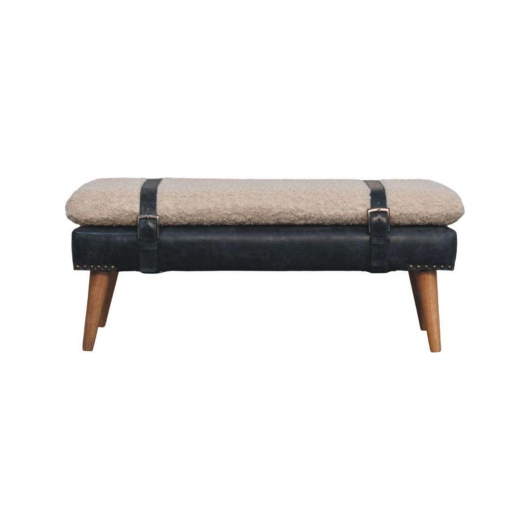 Boucle x Black Leather Bench