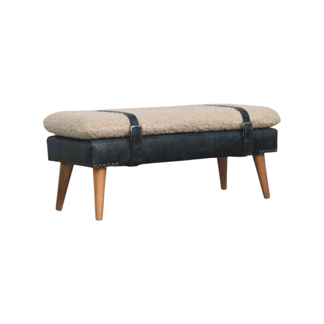 Boucle x Black Leather Bench